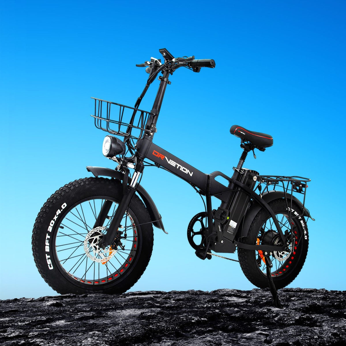 Drvetion BT20 fat-tire folding e-bike on rocky ground