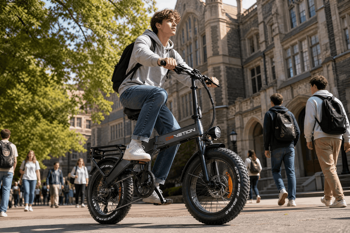 Drvetion BT20 — rider on an e-bike along an urban street