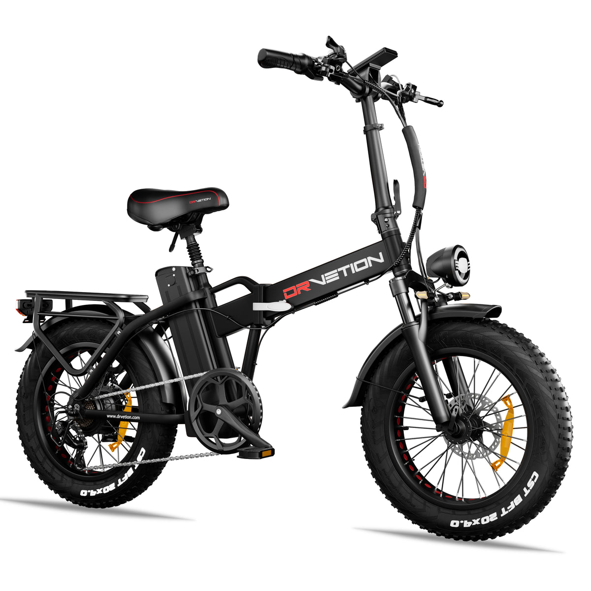 Drvetion AT20 PRO — black e-bike side view showing drivetrain