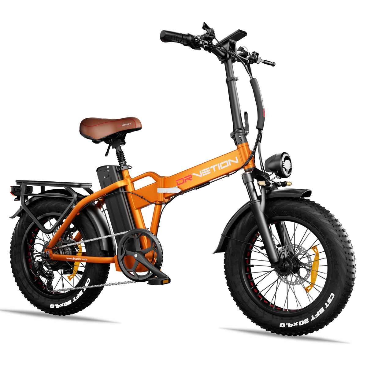 Drvetion AT20 PRO — orange e-bike front three-quarter view
