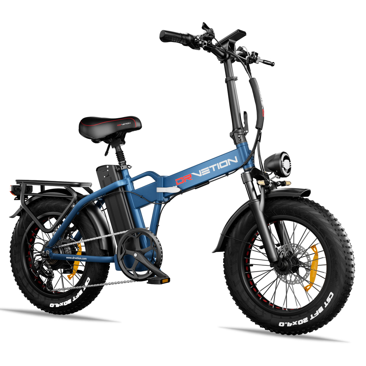 Drvetion AT20 PRO — blue e-bike opposite front three-quarter view