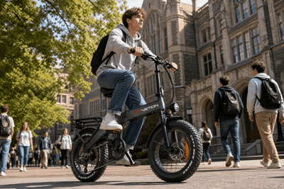 Drvetion BT20 — rider on an e-bike along an urban street