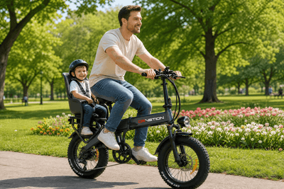 Drvetion BT20 — rider with a rear-seat passenger in a park