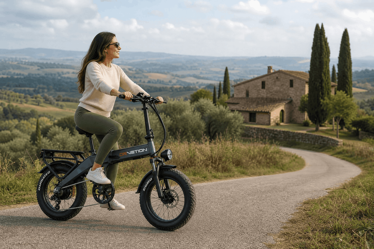 Drvetion BT20 — rider on an e-bike along a countryside path