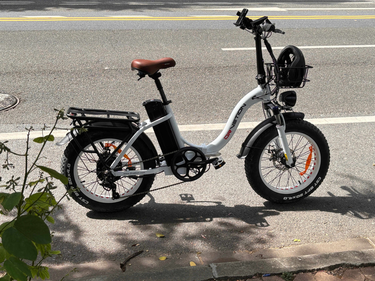 Drvetion CT20 — white e-bike parked beside a road