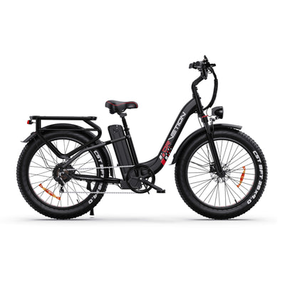 Black Drvetion CTR26 step-through e-bike with fat tires and rear rack