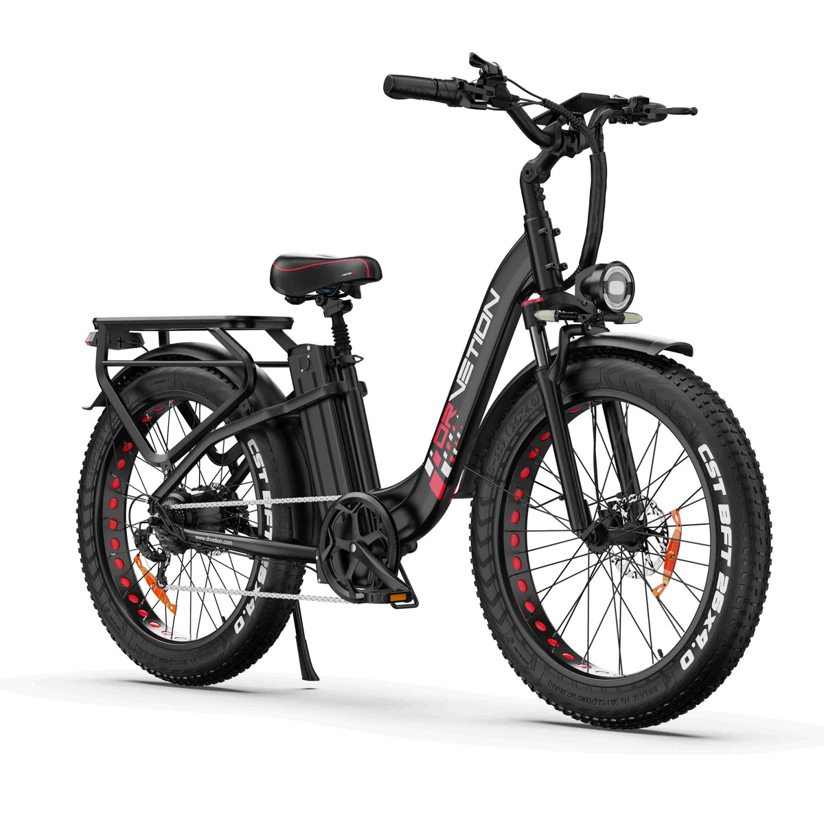 Drvetion CTR26 — black e-bike front three-quarter view