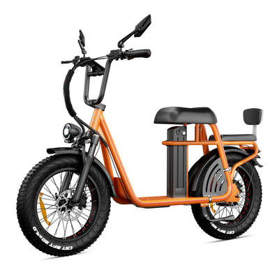 Drvetion ET20 — orange electric scooter opposite front three-quarter view